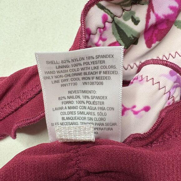 Mossimo Bikini Bottom Pink Cheeky Ruched Back Floral Burgundy Swimwear Size XL - Picture 5 of 6